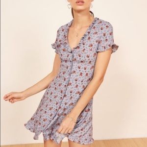 Reformation Dallas Button Down Dress Blue Floral Print